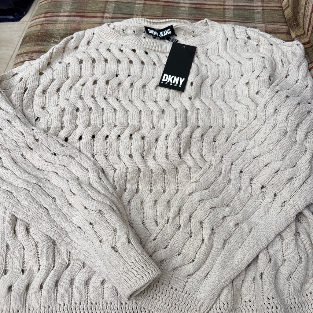 Dkny Cream Crewneck Sweater Textured Knit
